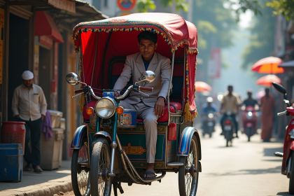 Rickshaw coloré à Kolkata avec décorations traditionnelles