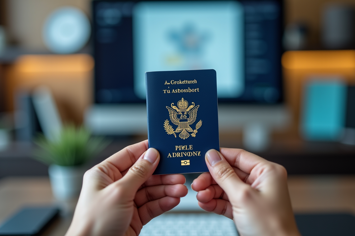 Mains tenant un passeport français récemment renouvelé