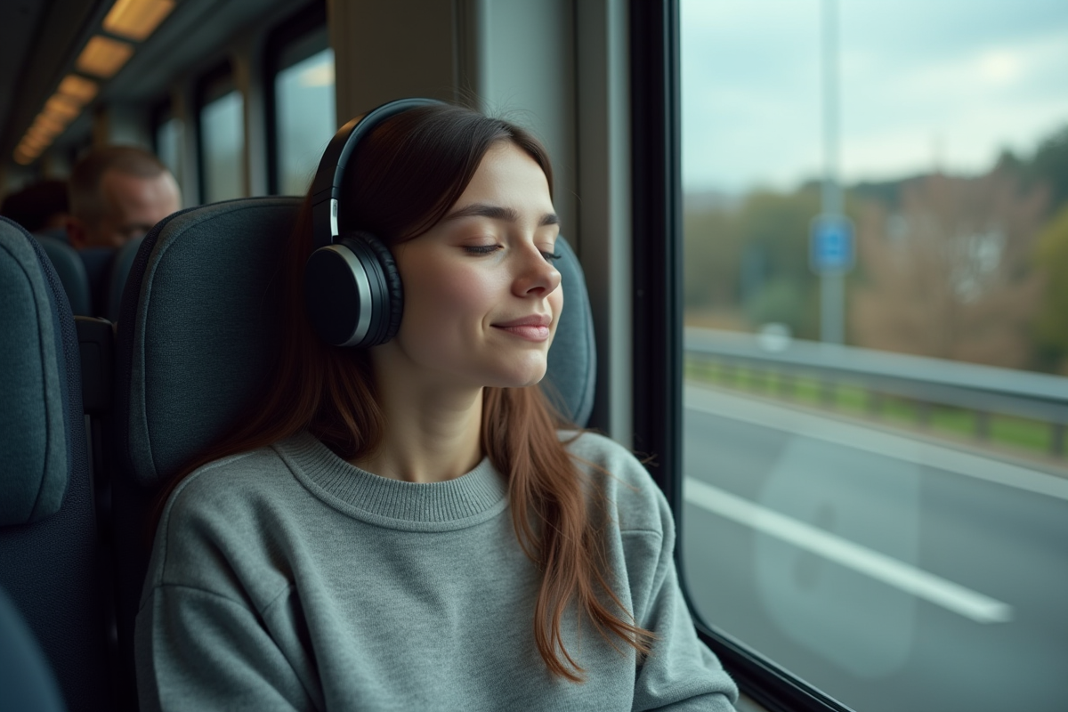 Jeune femme détendue dans un bus moderne en voyage