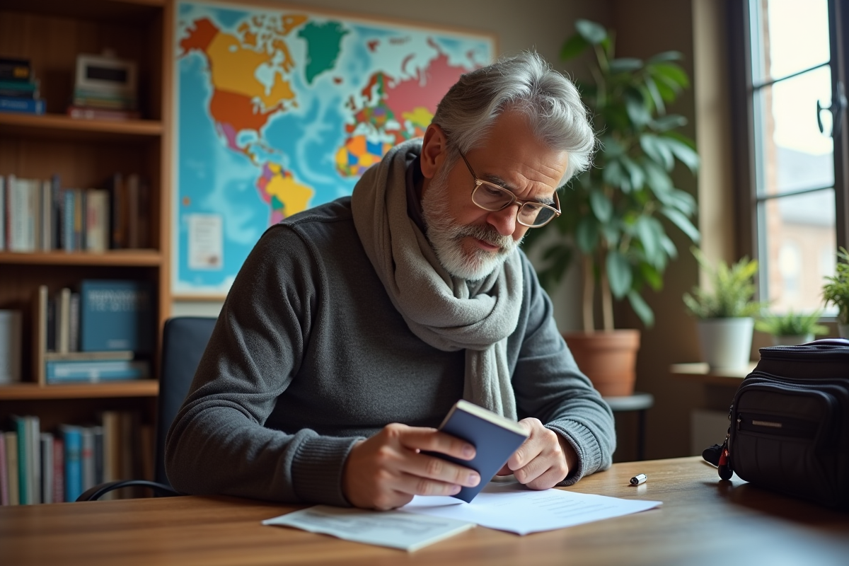 Homme vérifiant son passeport avant de partir en voyage
