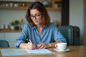 Femme d'âge moyen remplissant des formulaires de remboursement