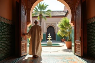 Homme marocain âgé devant une porte de riad à Marrakech