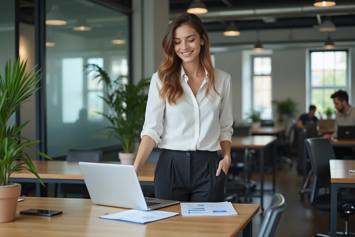 Jeune femme professionnelle travaillant sur un ordinateur portable