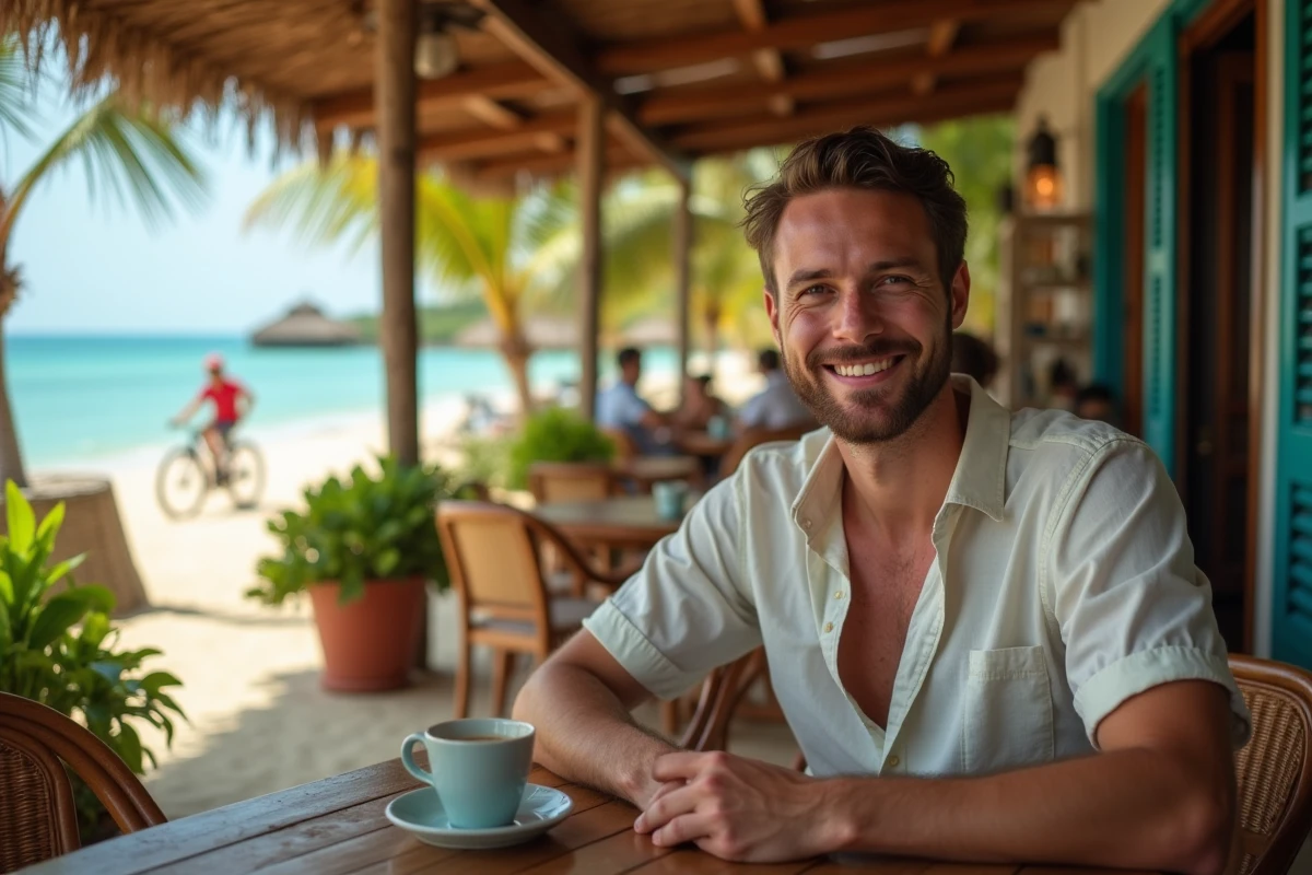 Voyageur seul dans un café de Gili Traan
