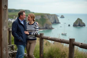 Couple en bord de mer en Bretagne avec vue panoramique
