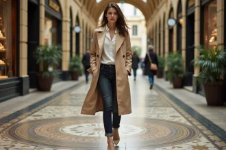 Femme élégante dans la galerie Vivienne à Paris