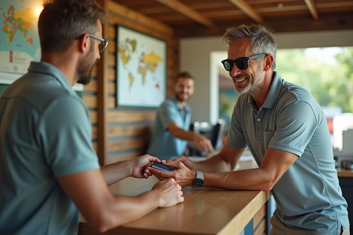 Homme en polo signant contrat de location de voiture