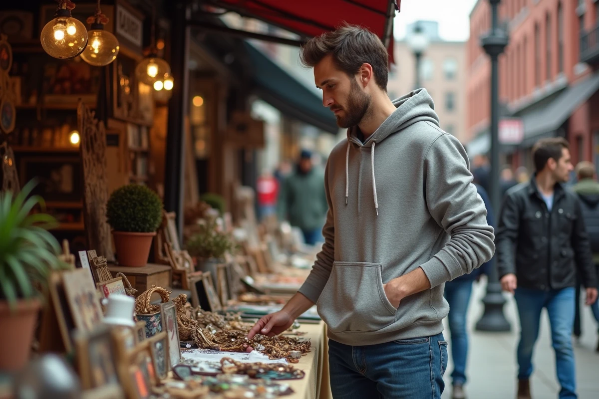 Jeune homme au marché vintage de SoHo à New York