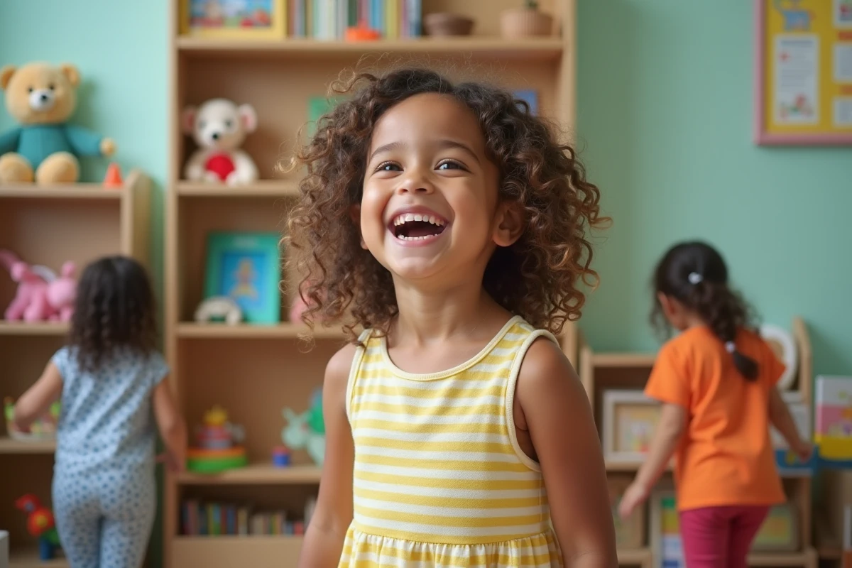 Jeune fille joyeuse participant à un jeu en intérieur