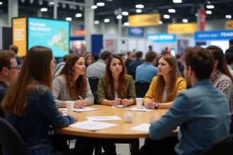Groupe de blogueurs de voyage lors d'une conférence