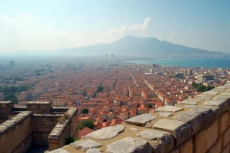 Vue panoramique de Naples depuis le Castel Sant'Elmo avec le Vésuve en arrière-plan