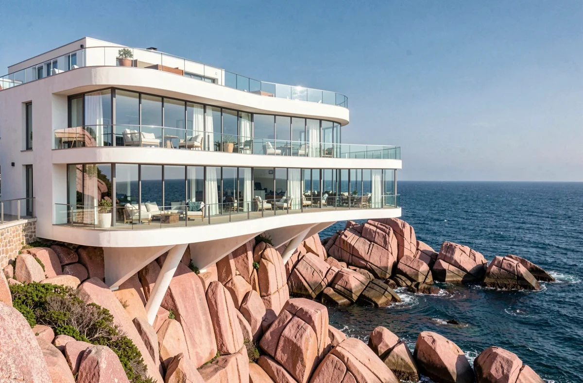 L'architecture design contemporaine de l'Agapa Hôtel à Perros-Guirec surplombant la Côte de Granit Rose