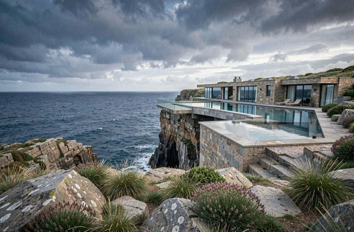 L'hôtel spa Castel Clara perché sur les falaises de Belle-Île-en-Mer avec sa piscine à débordement face à l'Atlantique