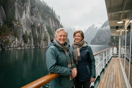 Couple de voyageurs admirant les fjords norvégiens depuis le pont d'un bateau de croisière