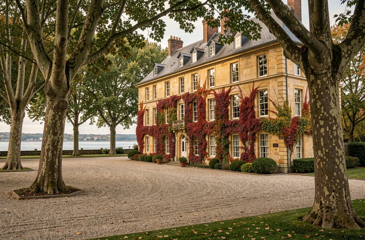 Le manoir du Domaine de Locguénolé entouré de forêts bretonnes avec un aperçu de l'estuaire du Blavet