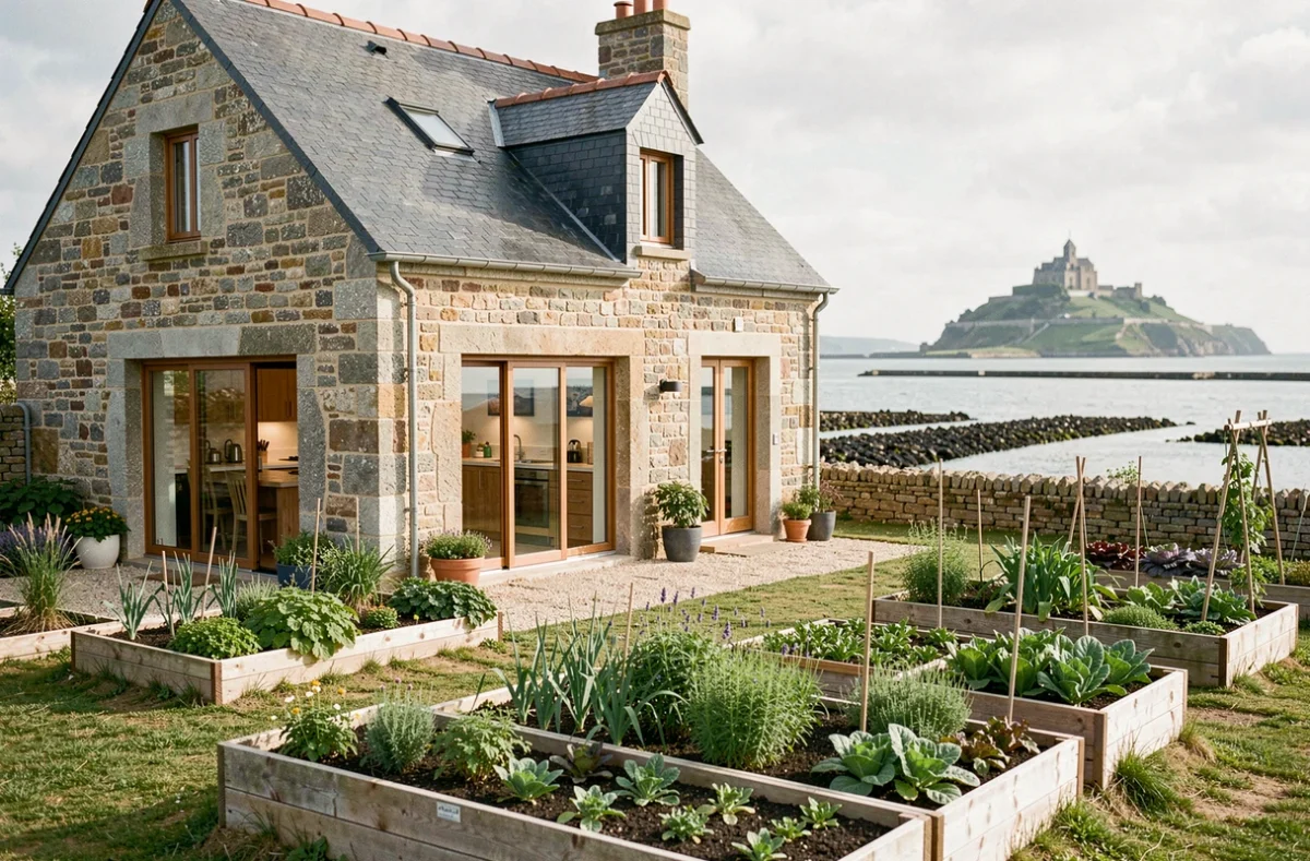 La Ferme du Vent à Cancale, maison d'hôtes de luxe en granit avec jardin potager et vue sur la baie du Mont-Saint-Michel