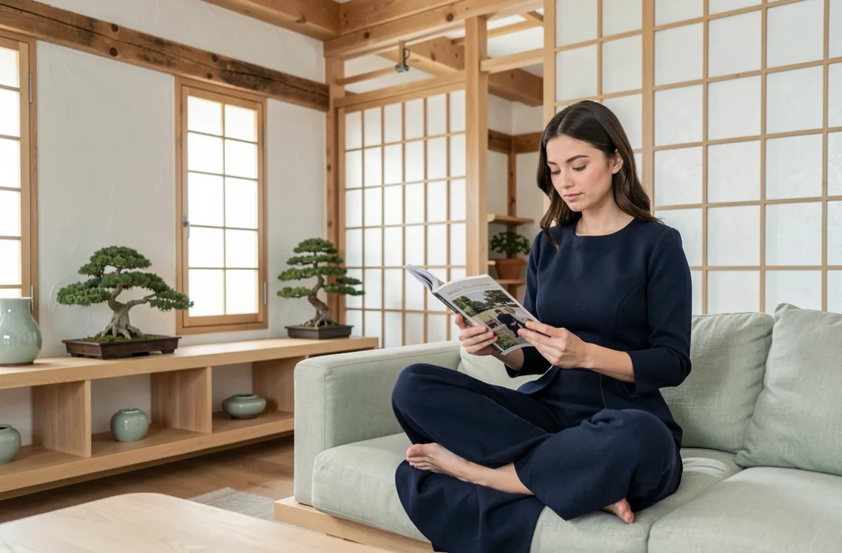 Salon intérieur au design franco-japonais de l'Hôtel Villa d'Est à Strasbourg